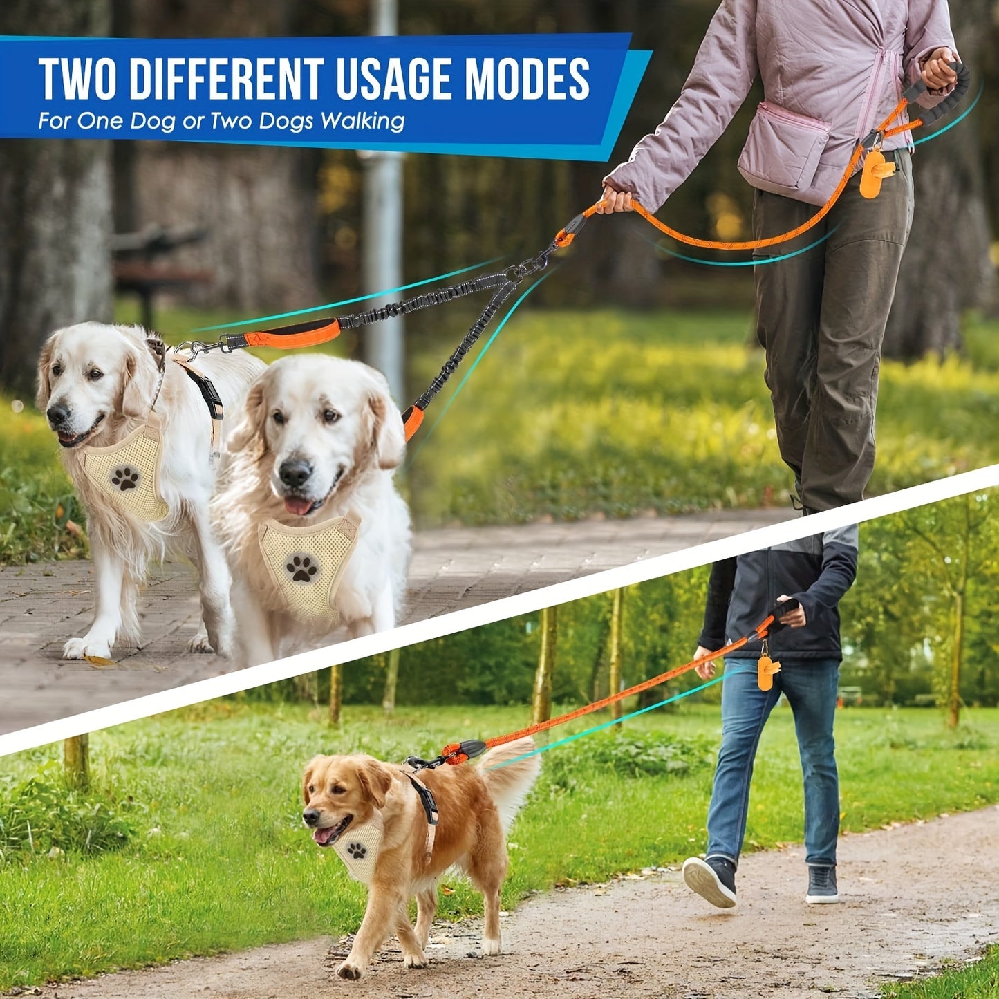 Laisse Double Réfléchissante pour Chiens